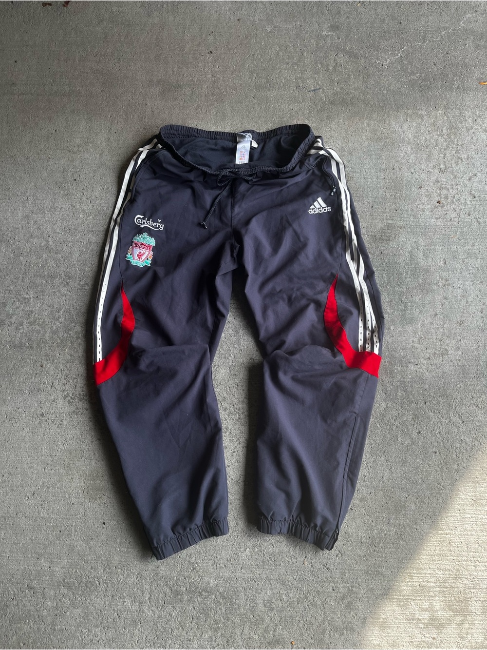 adidas charcoal LiverPool Track Pants with Red and White Details
